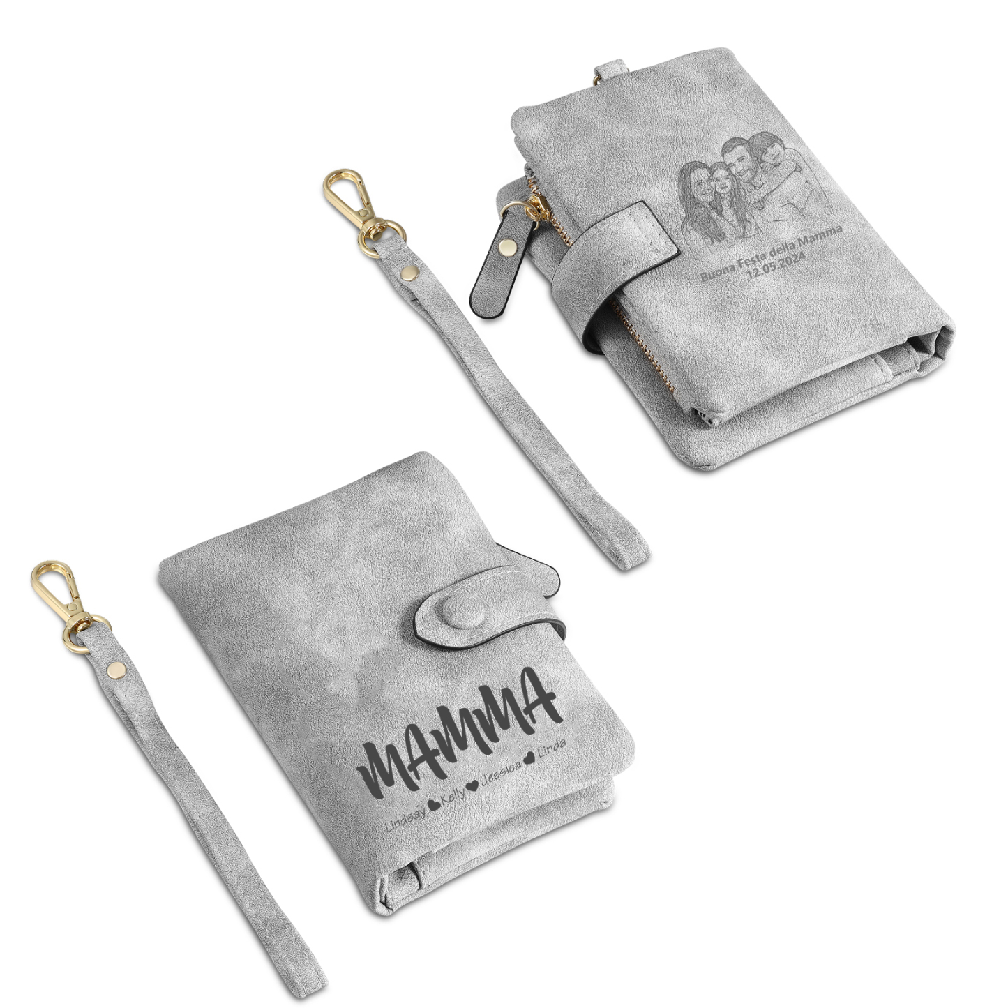 Portafoglio in PU pelle con 7 nomi & 2 testi & 1 foto personalizzati per mamma