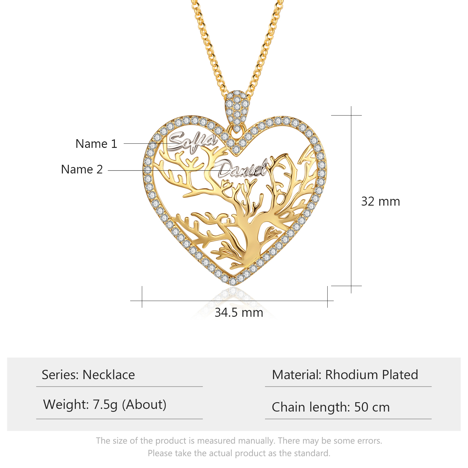 Albero della famiglia collana 2 nomi personalizzati