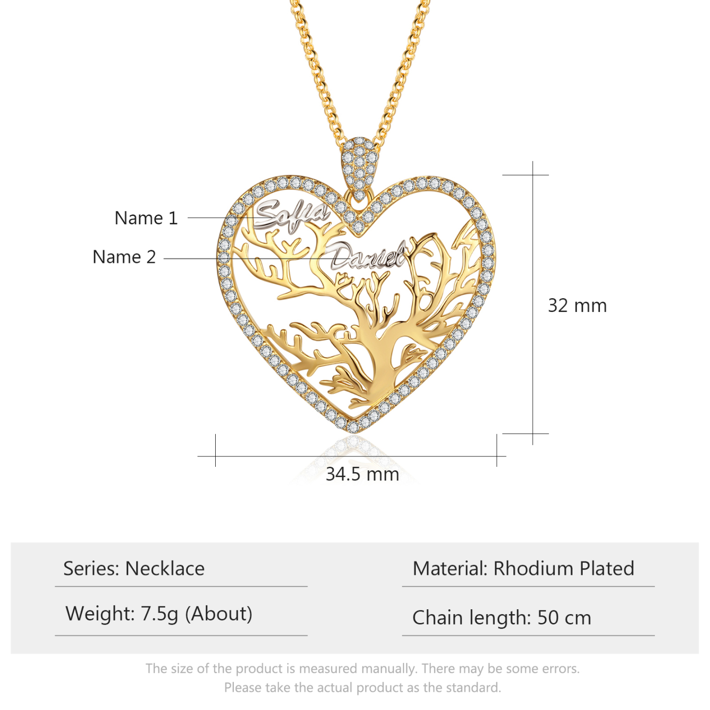 Albero della famiglia collana 2 nomi personalizzati