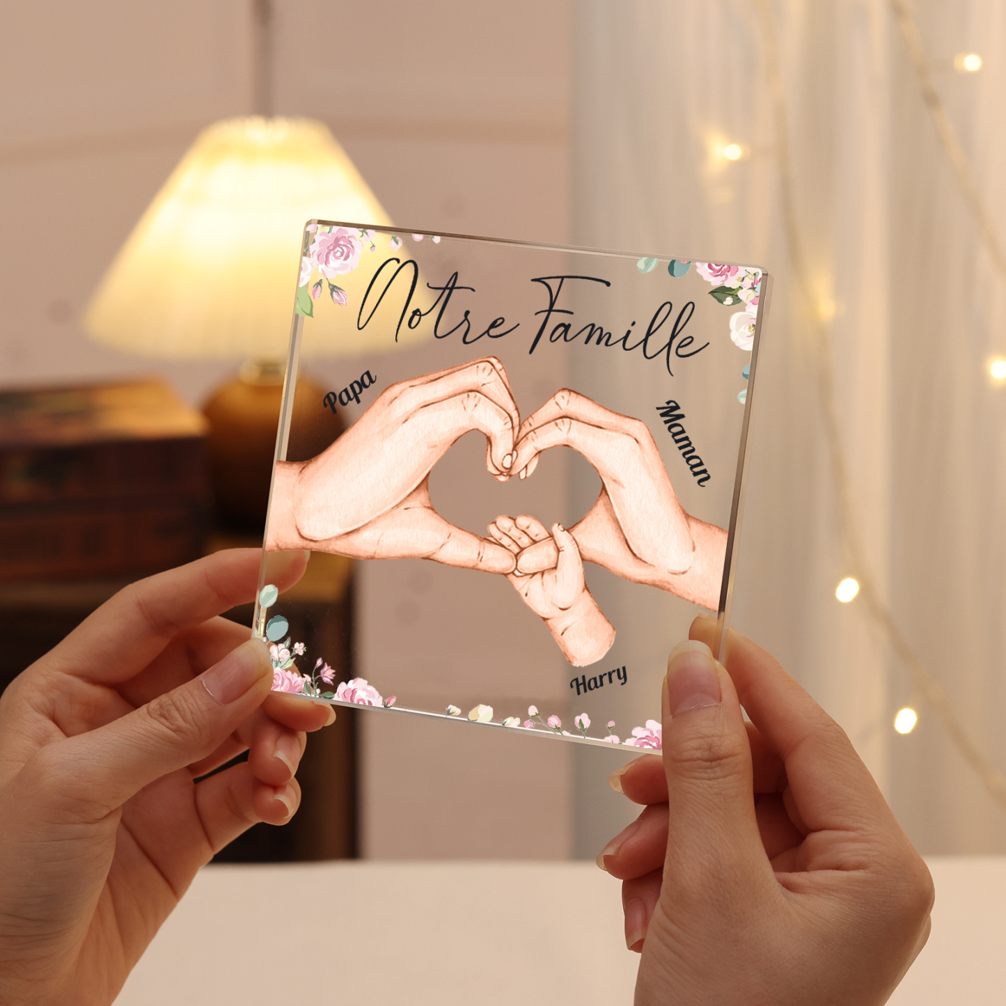 Festa della Mamma Decorazione acrilica mano nella mano a cuore 3 nomi e 1 testo personalizzati per famiglia