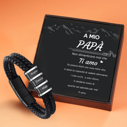 Bracciale Uomo Personalizzato in Pelle – Incisione 3 Nomi – Regalo Elegante per Papà e Lui | Jessemade
