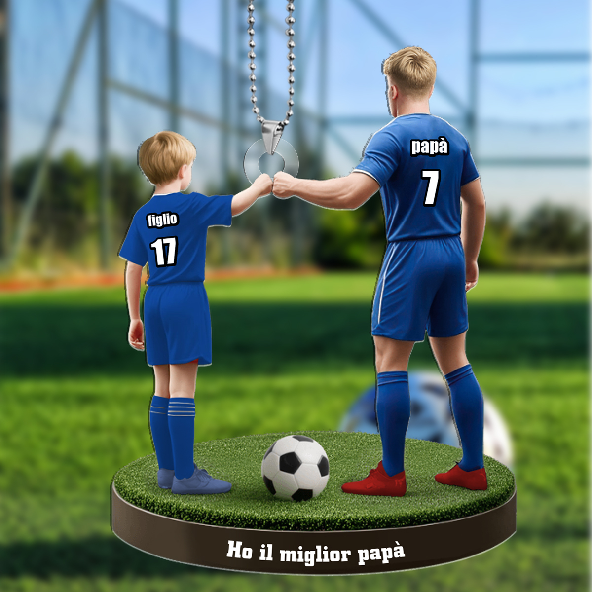 Portachiavi personalizzato Papà e figlio con ciondolo di calcio in acrilico