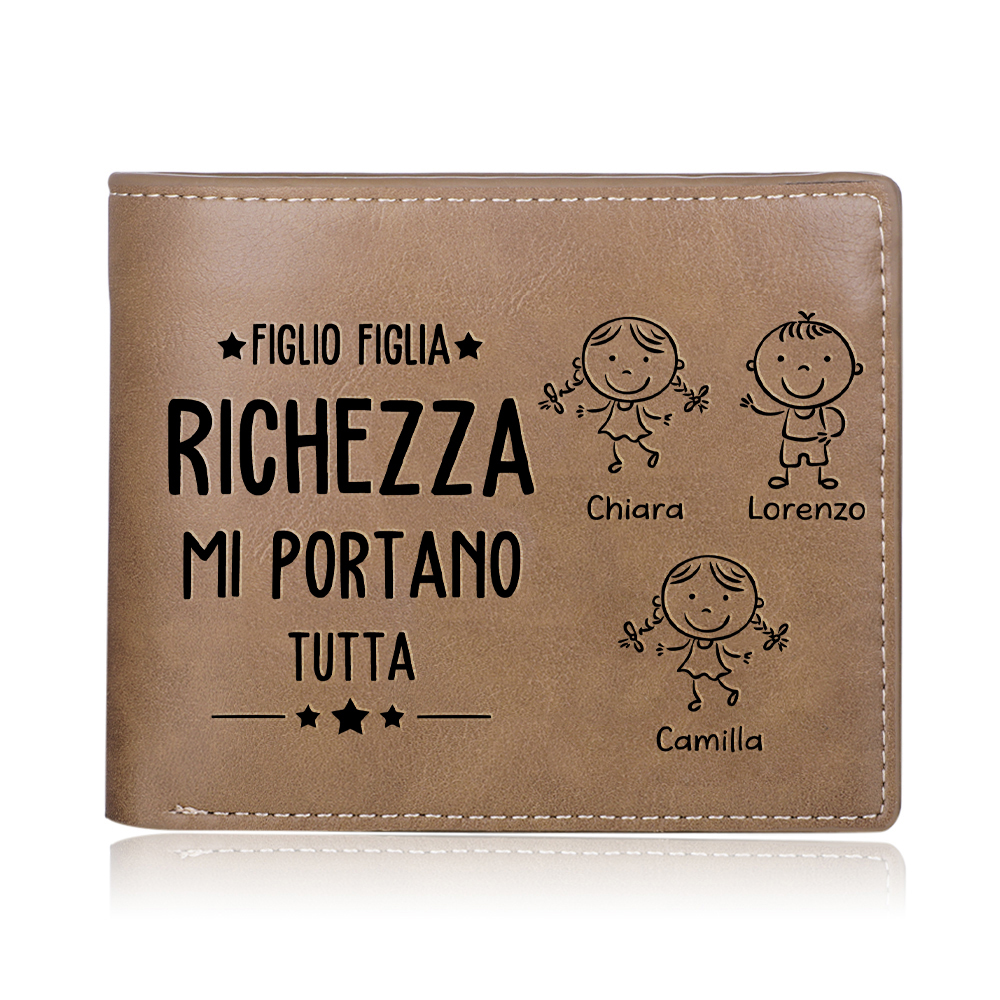 Portafoglio PU Leather da uomo regalo per padre personalizzati 3 nomi riunione della famiglia