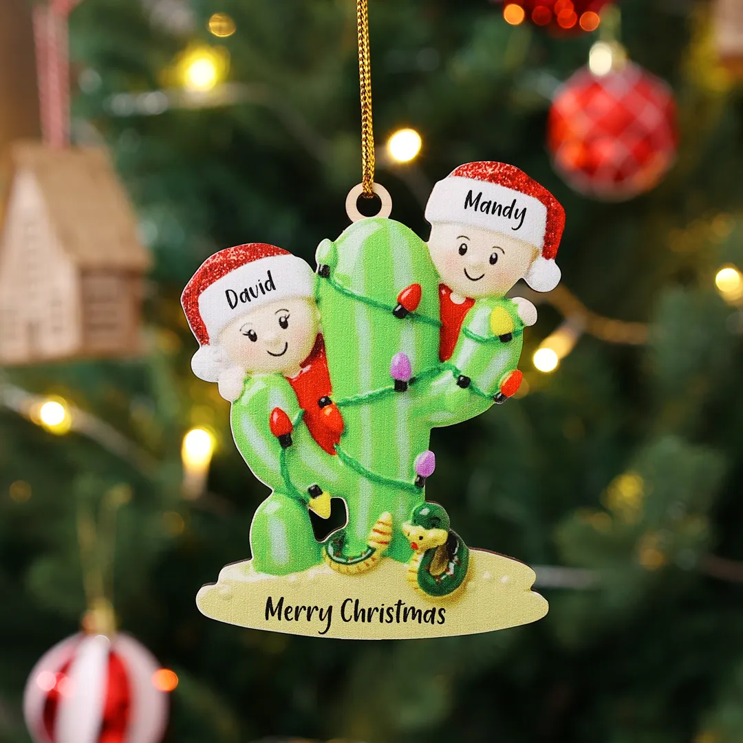 Bianco Natale mille candele... Ornamenti cactus ciondolo per albero di Natale 2 nomi personalizzati