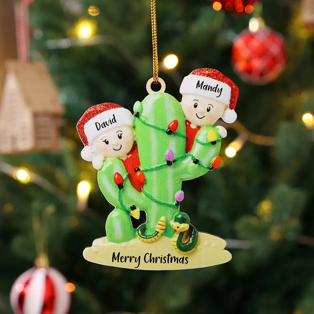 Bianco Natale mille candele... Ornamenti cactus ciondolo per albero di Natale 3 nomi personalizzati