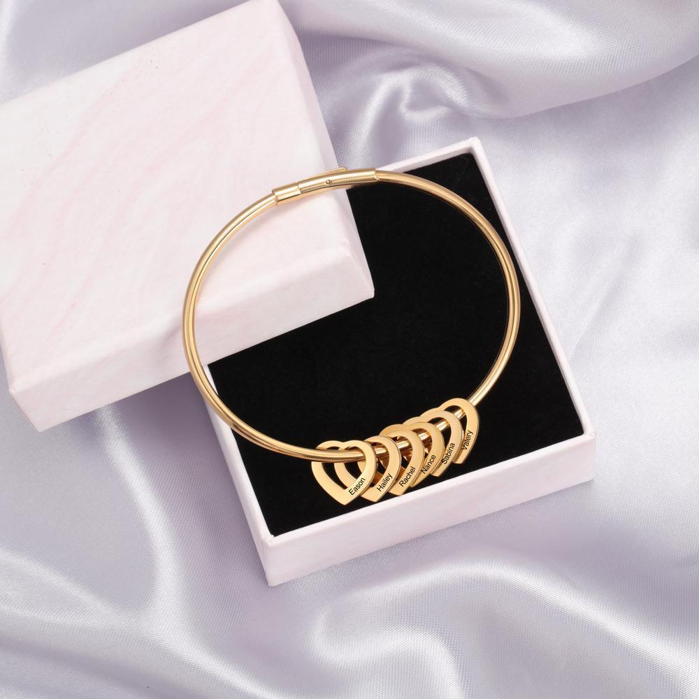 Braccialetto con 2 nomi personalizzati e 2 ciondoli di cuore per donna