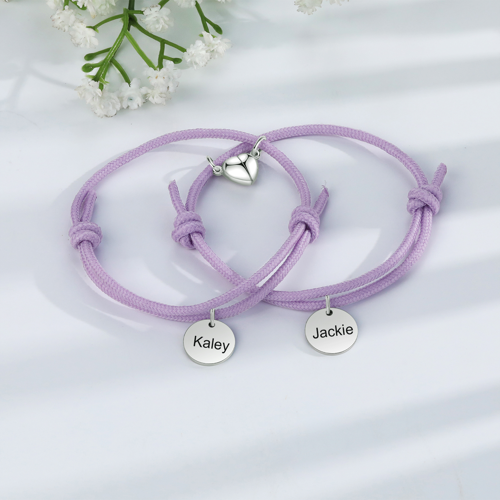 Braccialetti magnetici a corda 2 lettere personalizzate per coppia ciondolo rotondo