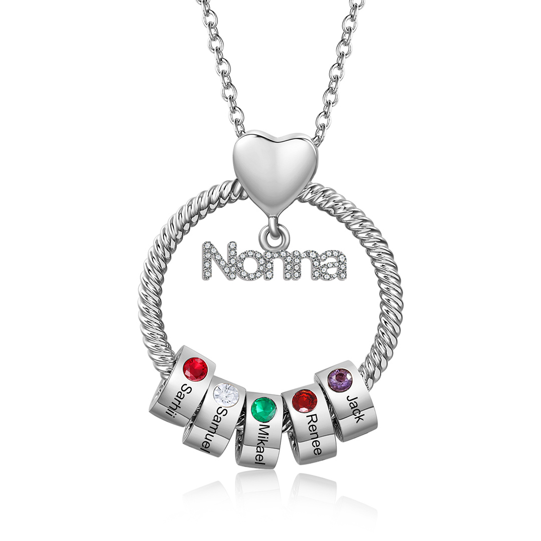 Collana con ciondolo nonna 5 nomi incisioni e pietre di nascita personalizzate