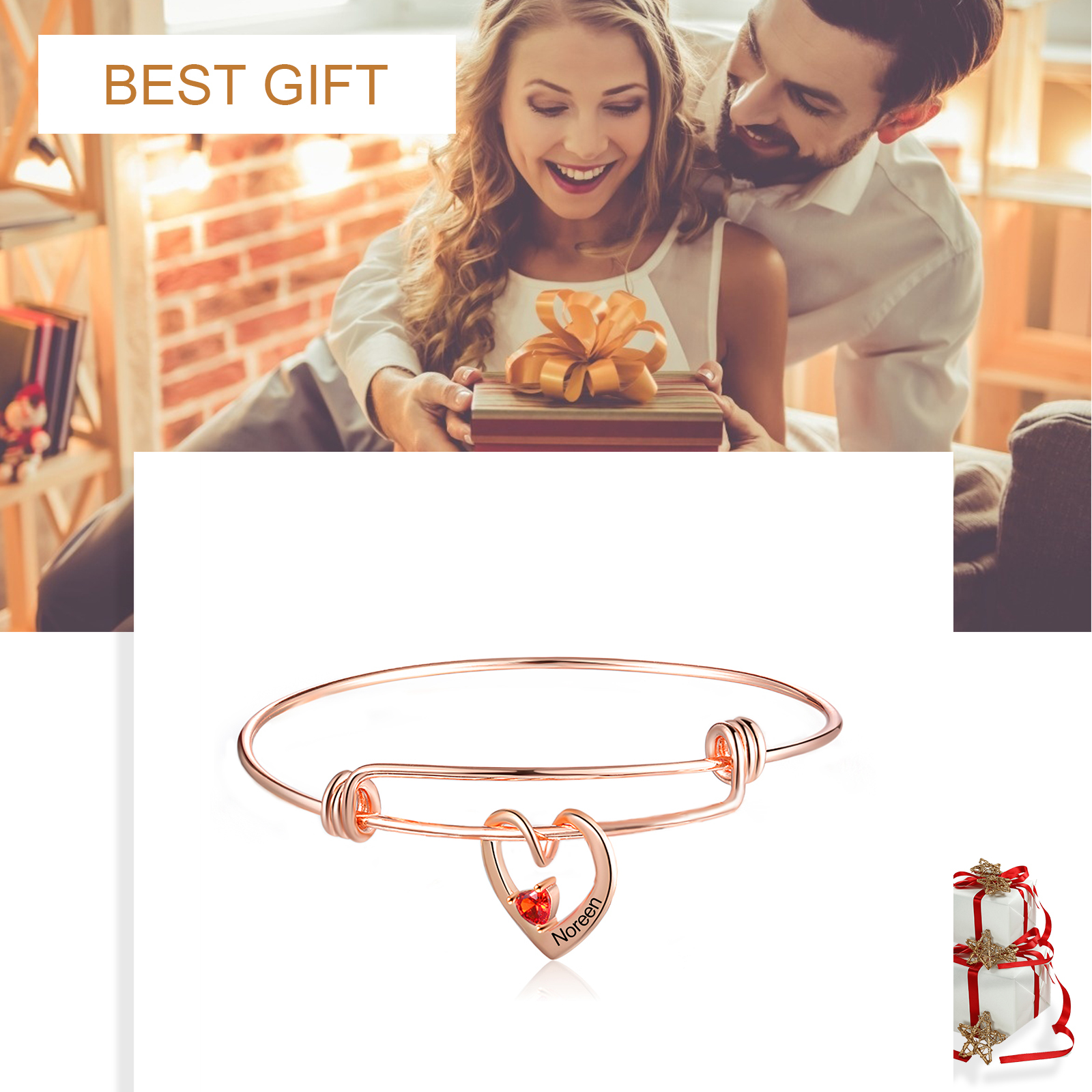 Bracciale con 1 nome personalizzati e 1 pietre di nascita