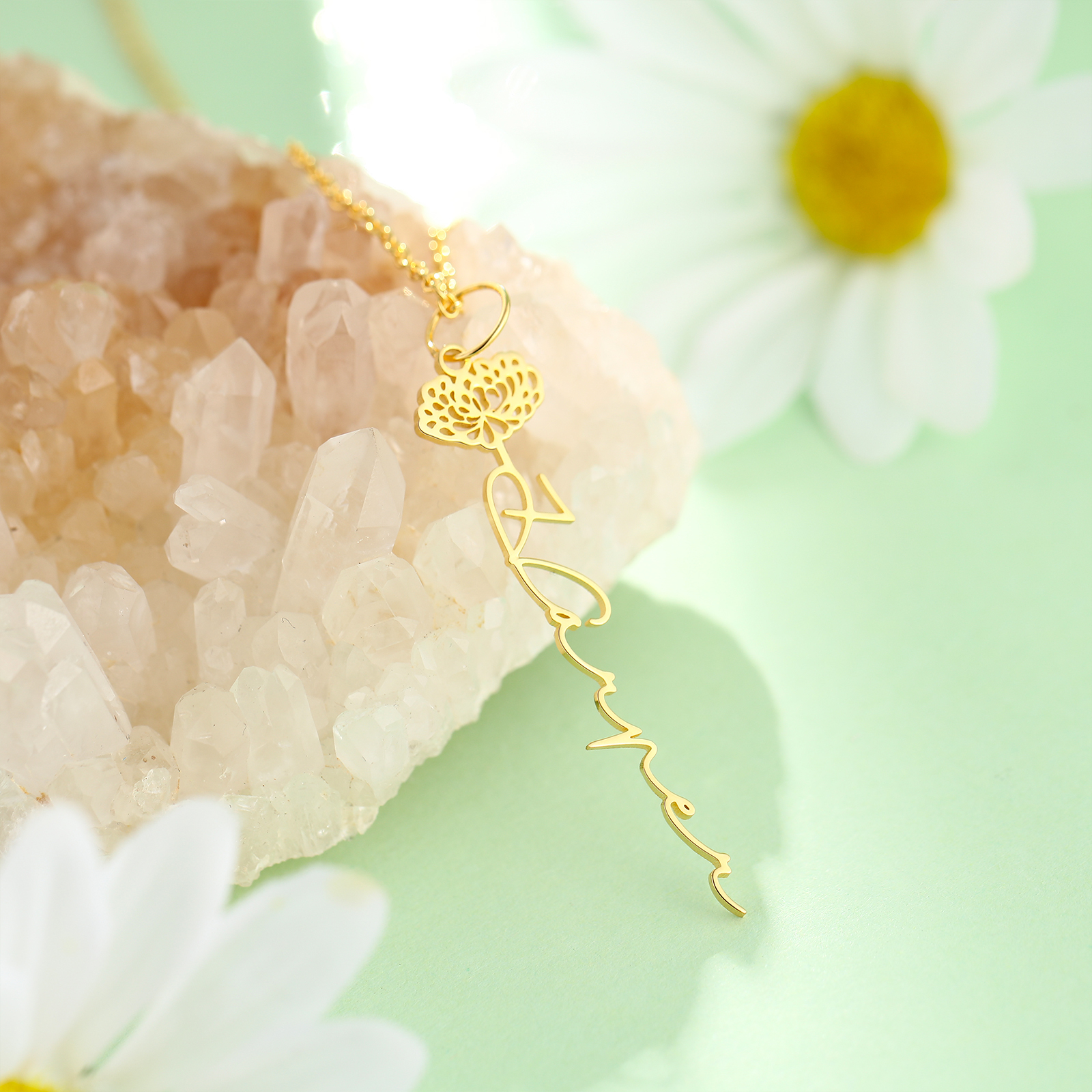 Collana con nome personalizzato 12 fiori di nascita A