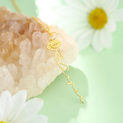 Collana con nome personalizzato 12 fiori di nascita A