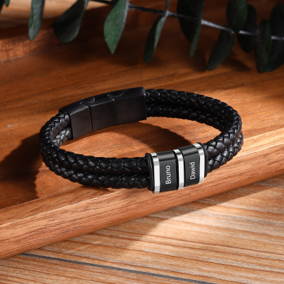 Bracciale Uomo Personalizzato in Pelle – Incisione 2 Nomi – Regalo Elegante per Papà e Lui | Jessemade
