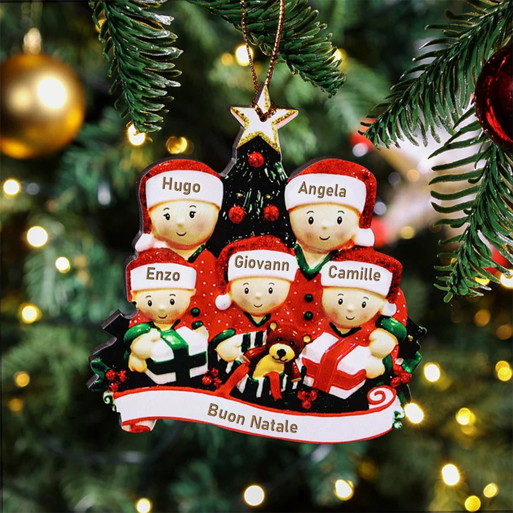 Ornamento Natalizio Personalizzato con 5 Nomi e 1 Testo Regalo di Natale in Legno per Famiglia | Jessemade