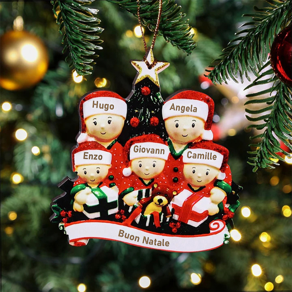 Ornamento Natalizio Personalizzato con 5 Nomi e 1 Testo Regalo di Natale in Legno per Famiglia | Jessemade