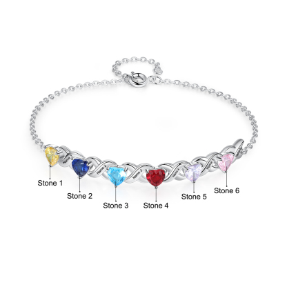 Festa della Mamma Braccialetto personalizzato con 6 nomi e 6 cuore pietre di nascita regalo per donna