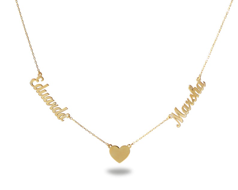 Collana personalizzato d'argento due nomi con il cuore
