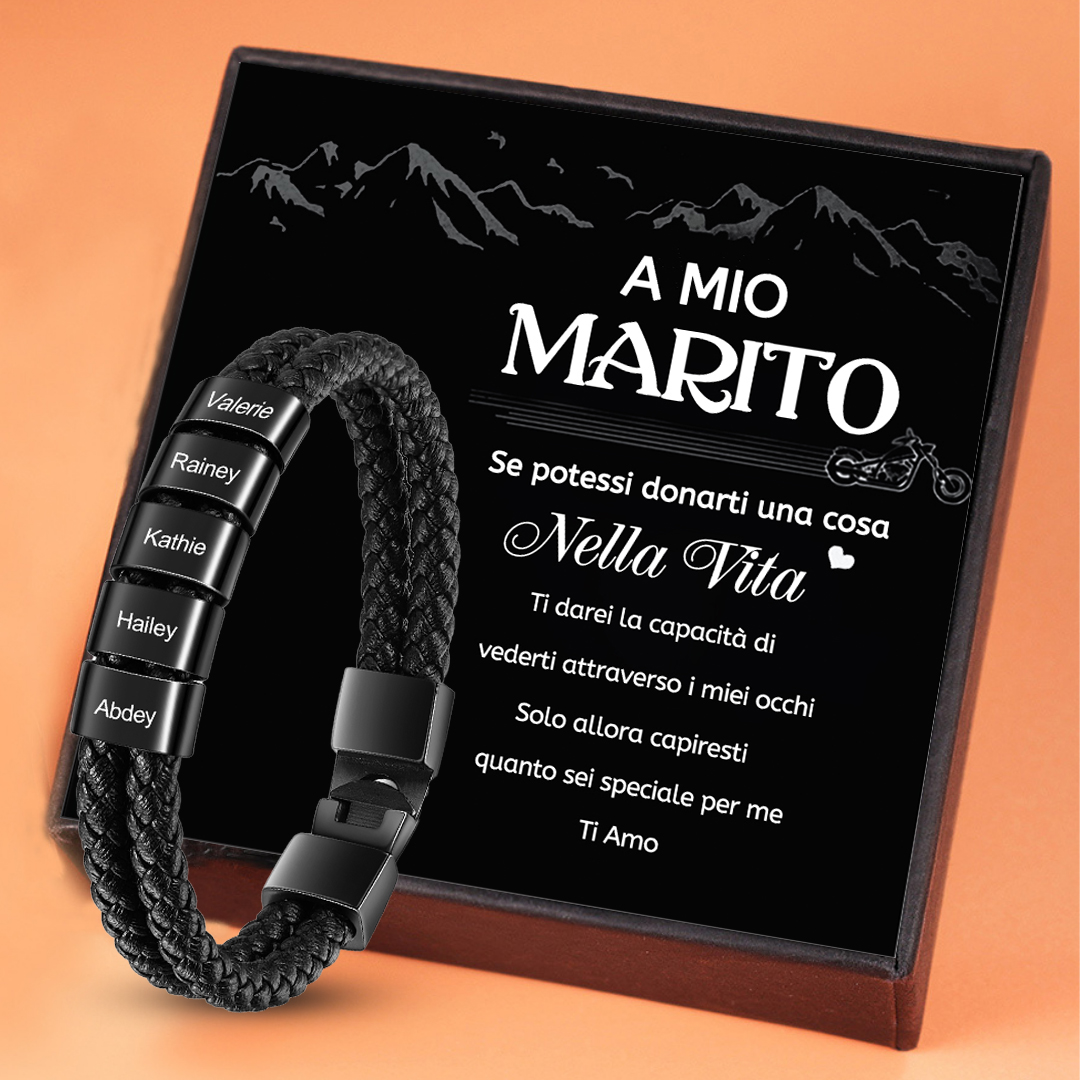 A MIO MARITO Bracciale in pelle 5 incisioni di nomi personalizzabili