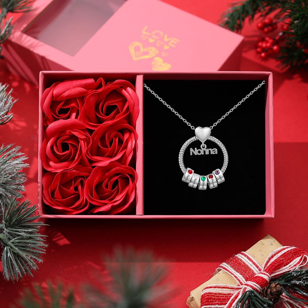 Collana con ciondolo nonna 5 nomi incisioni e pietre di nascita personalizzate