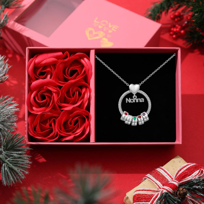 Collana con ciondolo nonna 5 nomi incisioni e pietre di nascita personalizzate
