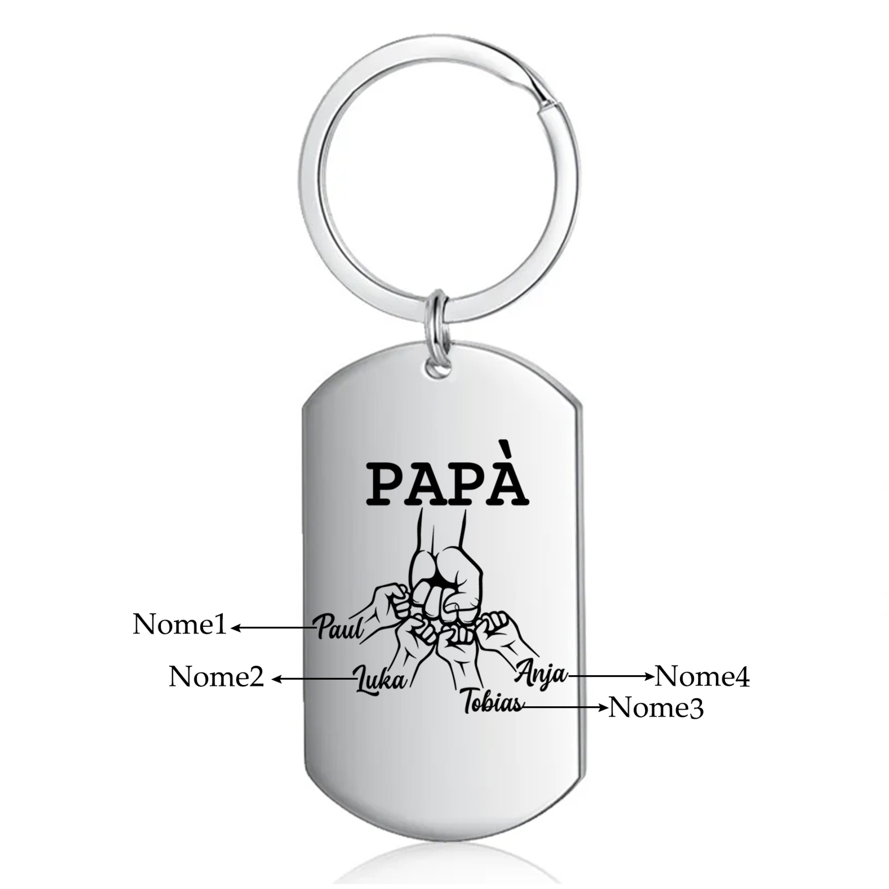 Non dimenticare mai che ti amo-Pugno a pugno Portachiavi 4 nomi regalo per papà