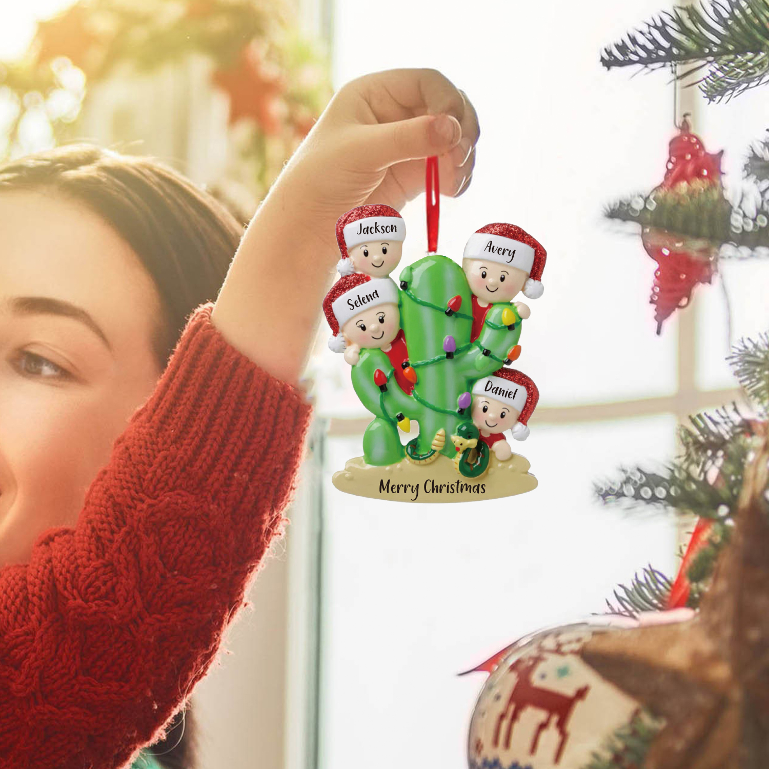 Bianco Natale mille candele... Ornamenti cactus ciondolo per albero di Natale 4 nomi personalizzati