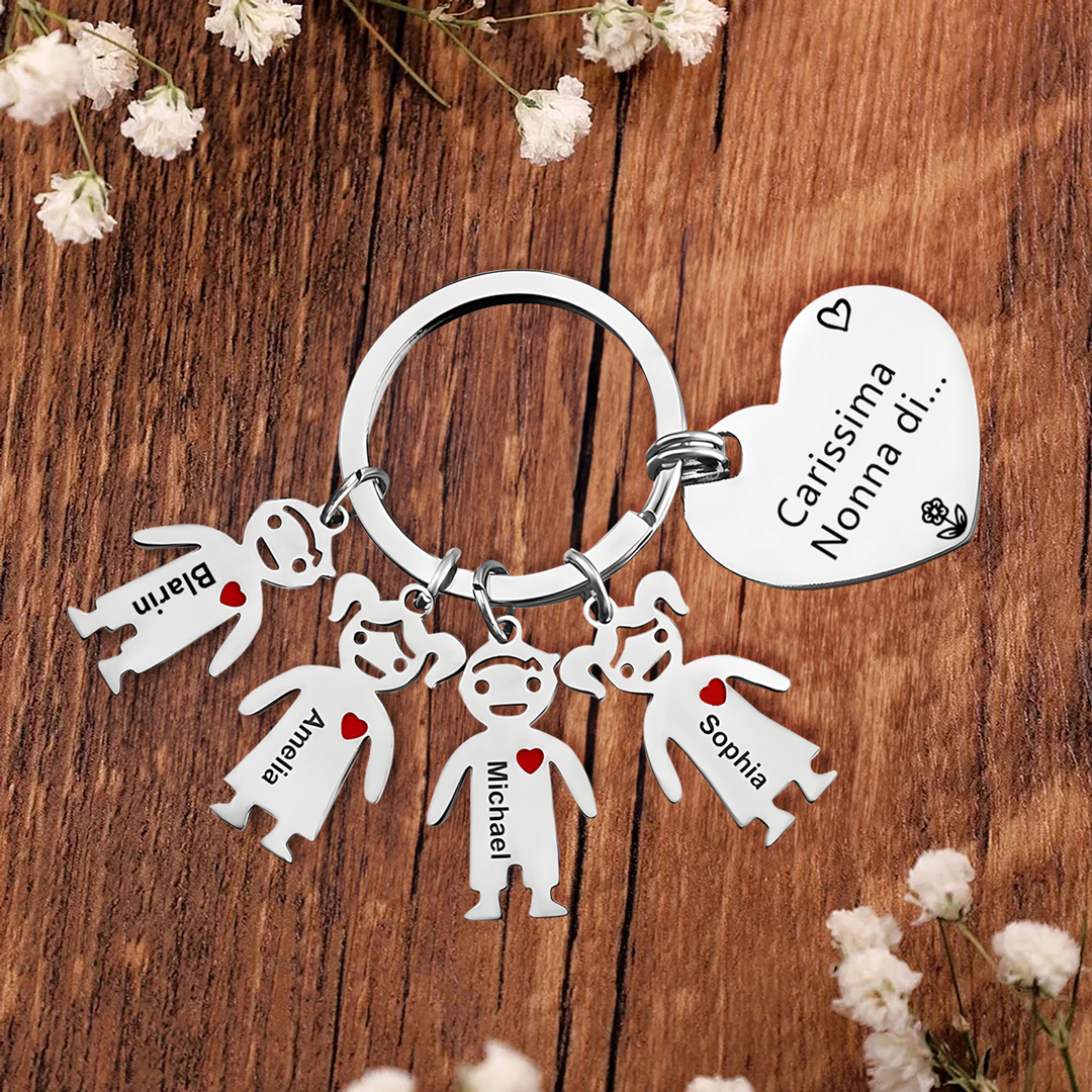 Portachiavi a cuore con ciondolo bambino 4 nomi regalo per nonna festa dei nonni famiglia riunione