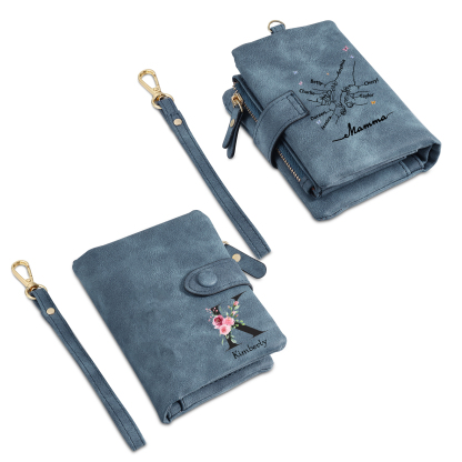 Portafoglio mano nella mano in PU pelle con 8 nomi & 1 testo & 1 lettera personalizzati per mamma