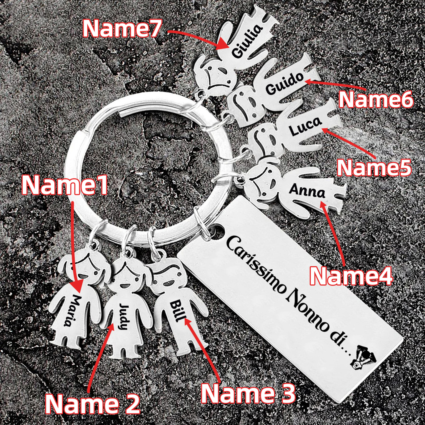 Portachiavi con ciondolo bambino 7 nomi personalizzati regalo per nonno festa dei nonni