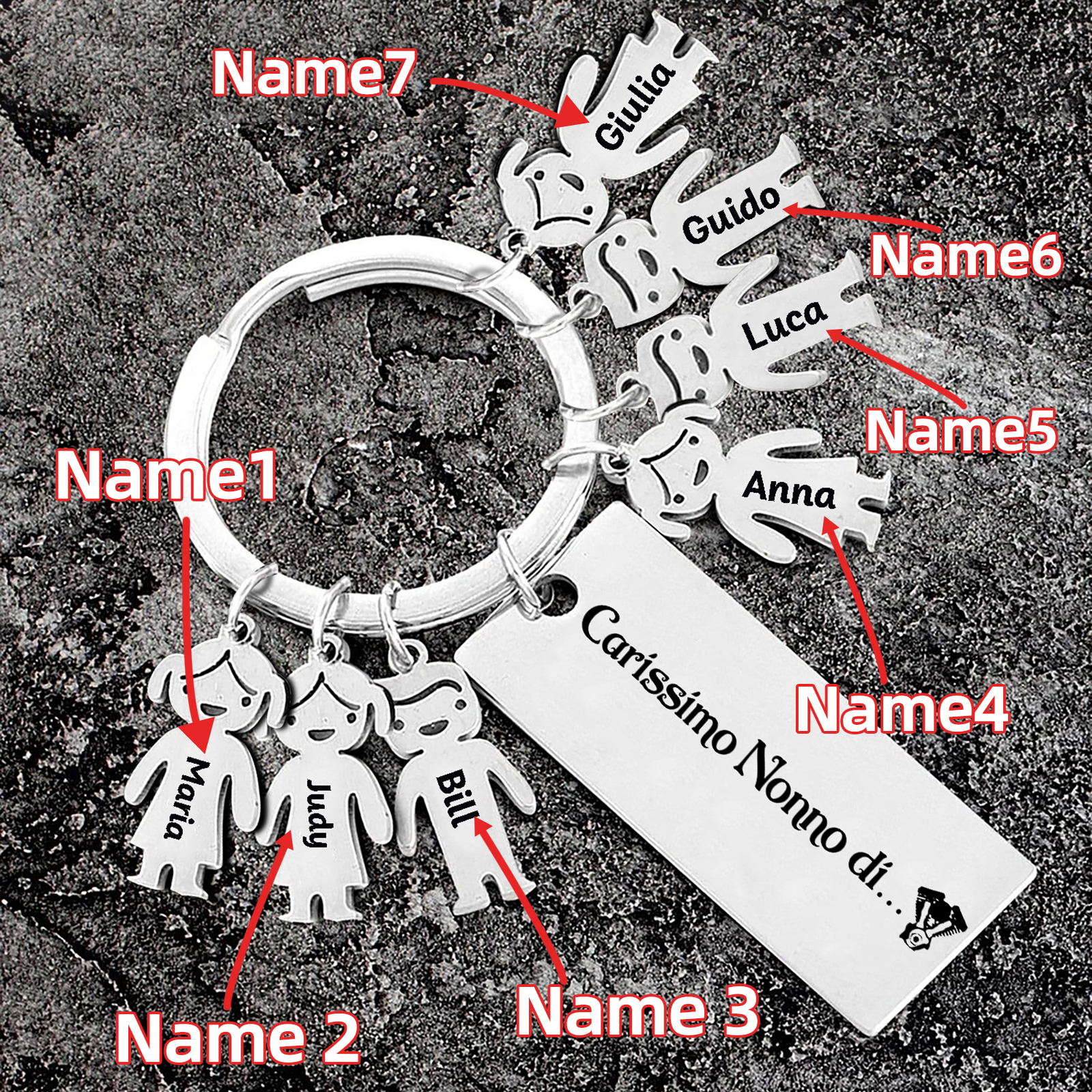 Portachiavi con ciondolo bambino 7 nomi personalizzati regalo per nonno festa dei nonni