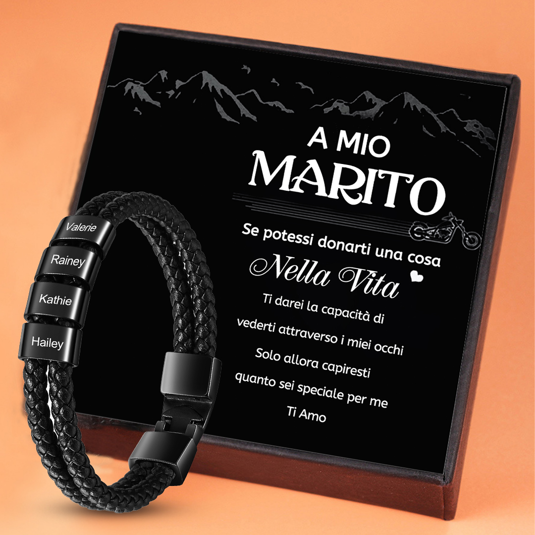 A MIO MARITO Bracciale in pelle 4 incisioni di nomi personalizzabili