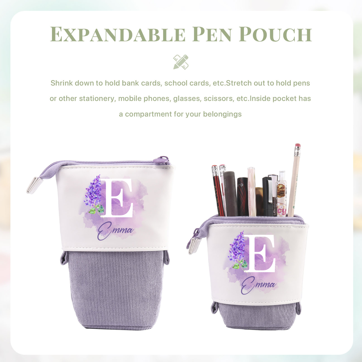 Astuccio per matite personalizzato con 1 nome e 1 lettera e 1 fiore di nascita regalo per scuola elementare bambini