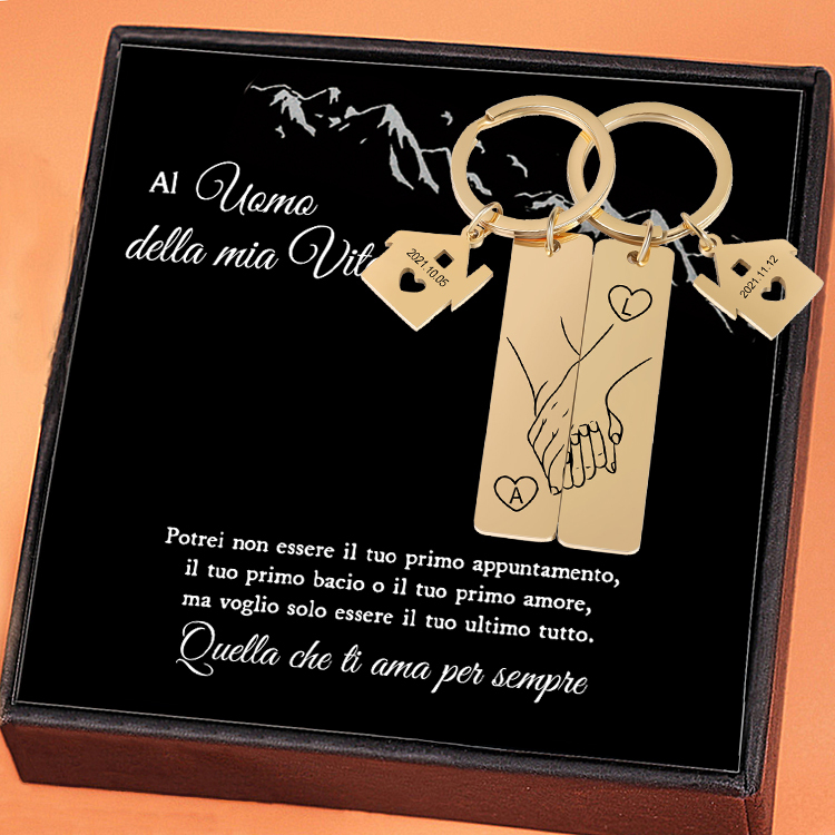 A Mio Uomo-Portachiavi personalizzabile con 2 lettere e date dolce casa 🏠 | Jessemade