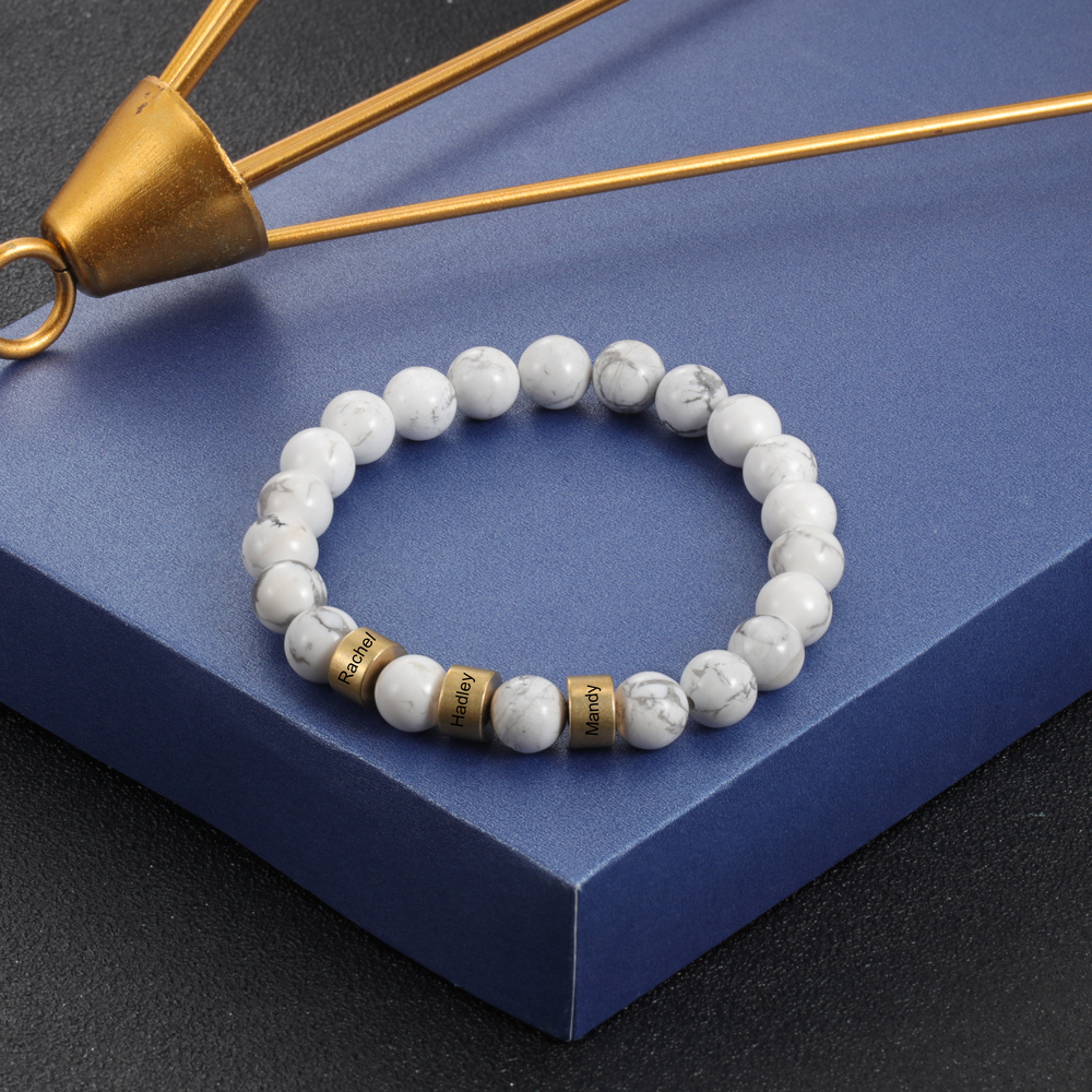 Braccialetto 3 nomi braccialetto personalizzato in howlite bianco