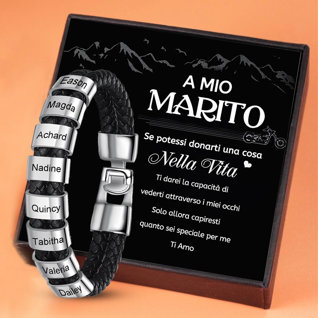 A MIO MARITO Bracciale in pelle 8 incisioni di nomi personalizzabili
