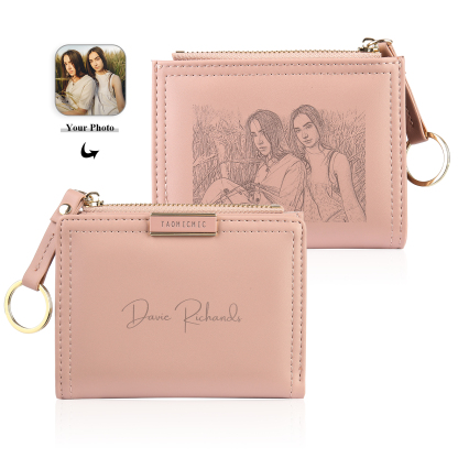 Portafoglio da donna in pelle PU con 1 foto e 1 testo personalizzati