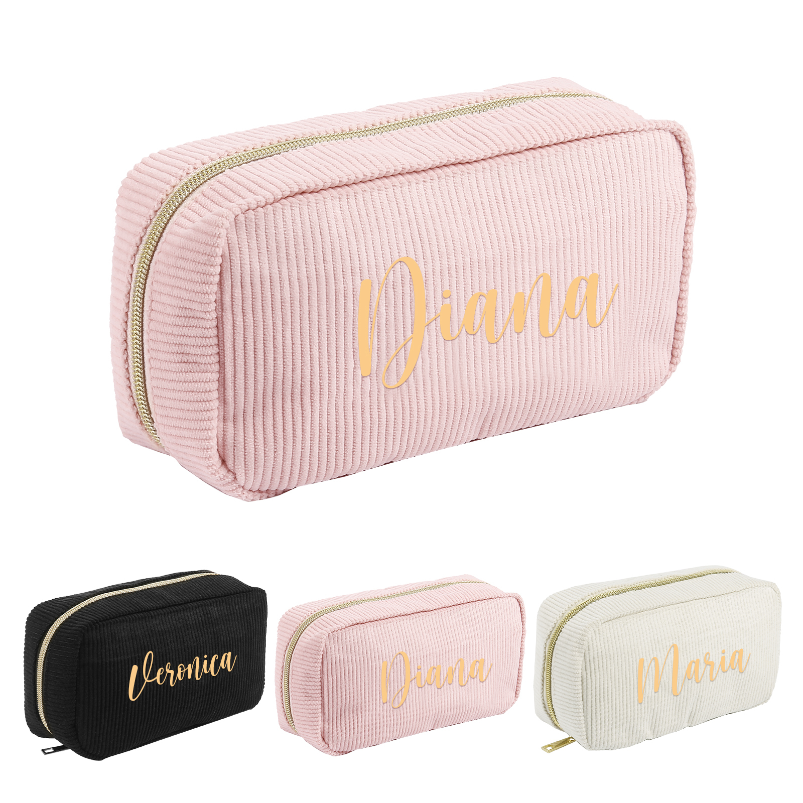 Borsa per cosmetici in velluto a coste per donna 1 nome personalizzato regalo per donna