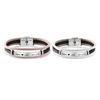 Coppia di Braccialetto rosa e bianco con 2 nomi e 1 data personalizzbili