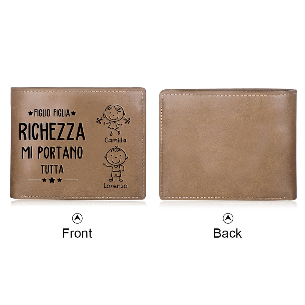 Portafoglio PU Leather da uomo regalo per padre personalizzati 2 nomi riunione della famiglia 