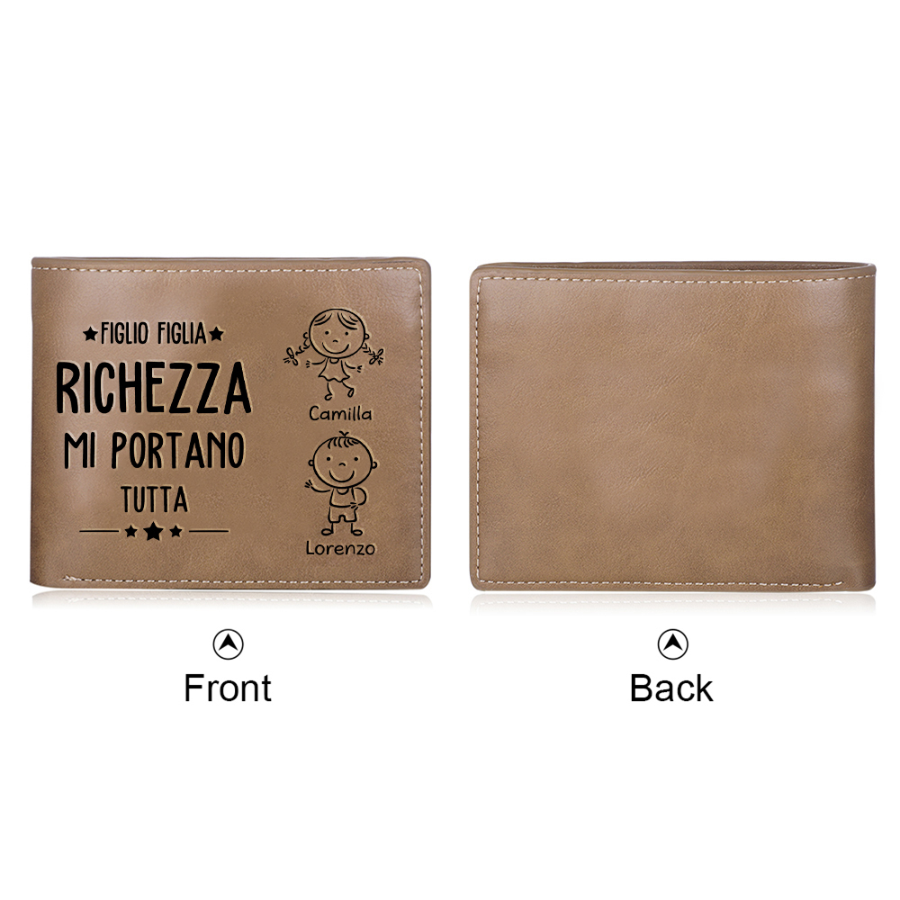 Portafoglio PU Leather da uomo regalo per padre personalizzati 2 nomi riunione della famiglia