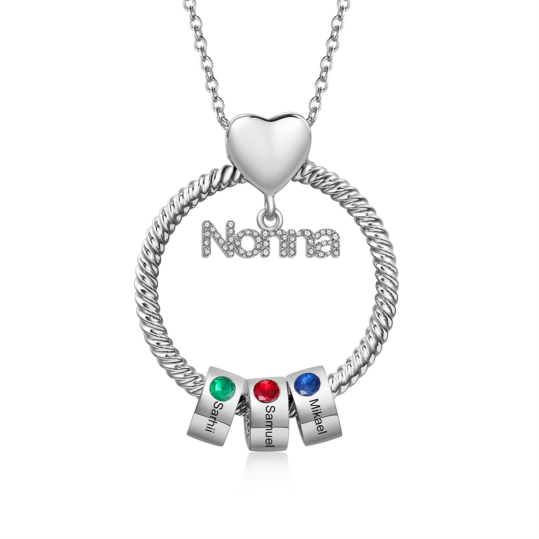 Collana con ciondolo nonna 3 nomi incisioni e pietre di nascita personalizzate
