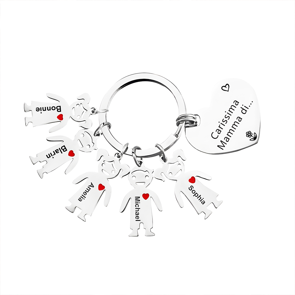 Festa della Mamma Carissima mamma di-Portachiavi a cuore con 5 ciondolo bambino 5 nomi personalizzato regalo per mamma