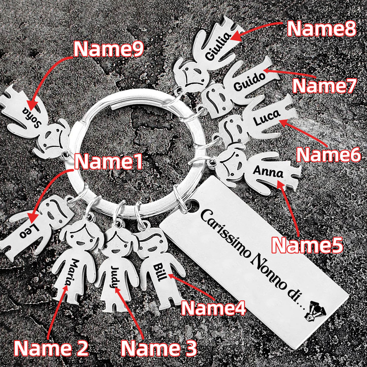 Portachiavi con ciondolo bambino 9 nomi personalizzati regalo per nonno festa dei nonni