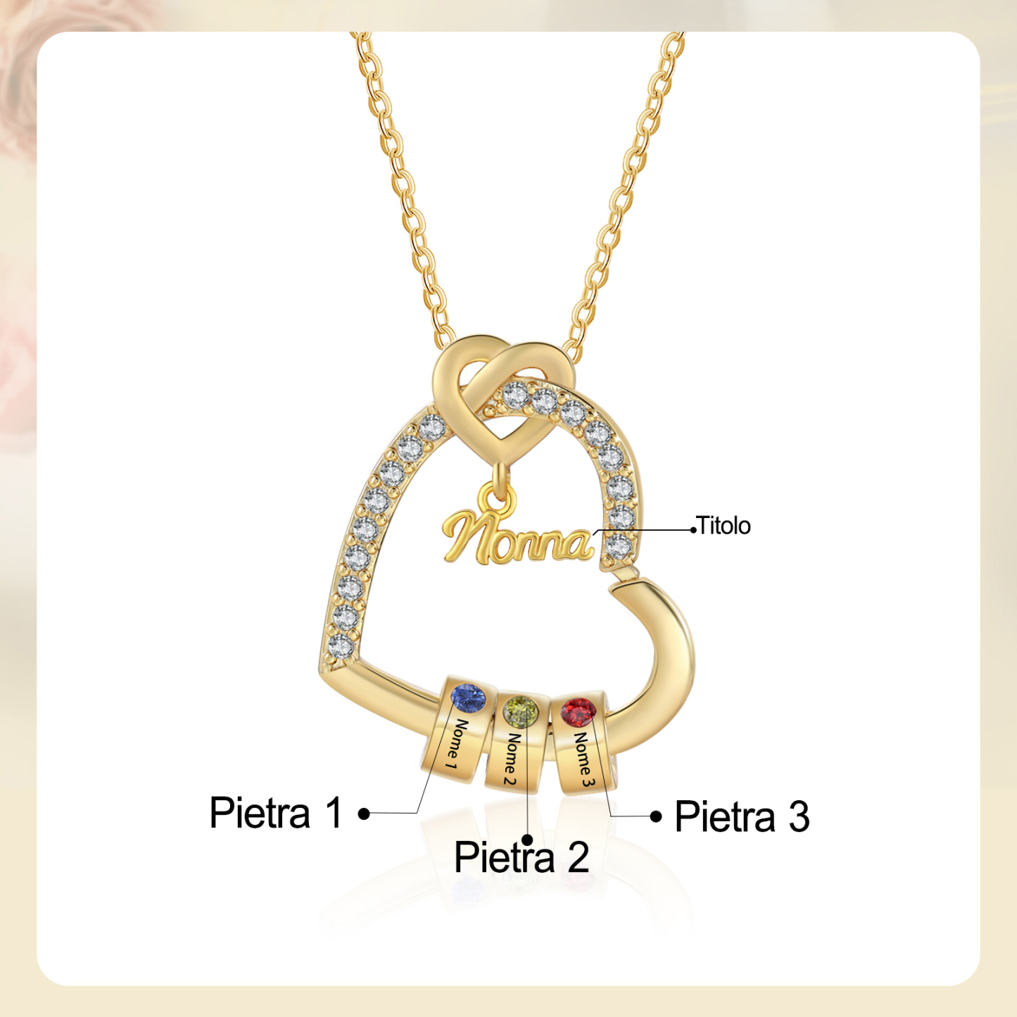 Collana personalizzata per la nonna con cuori