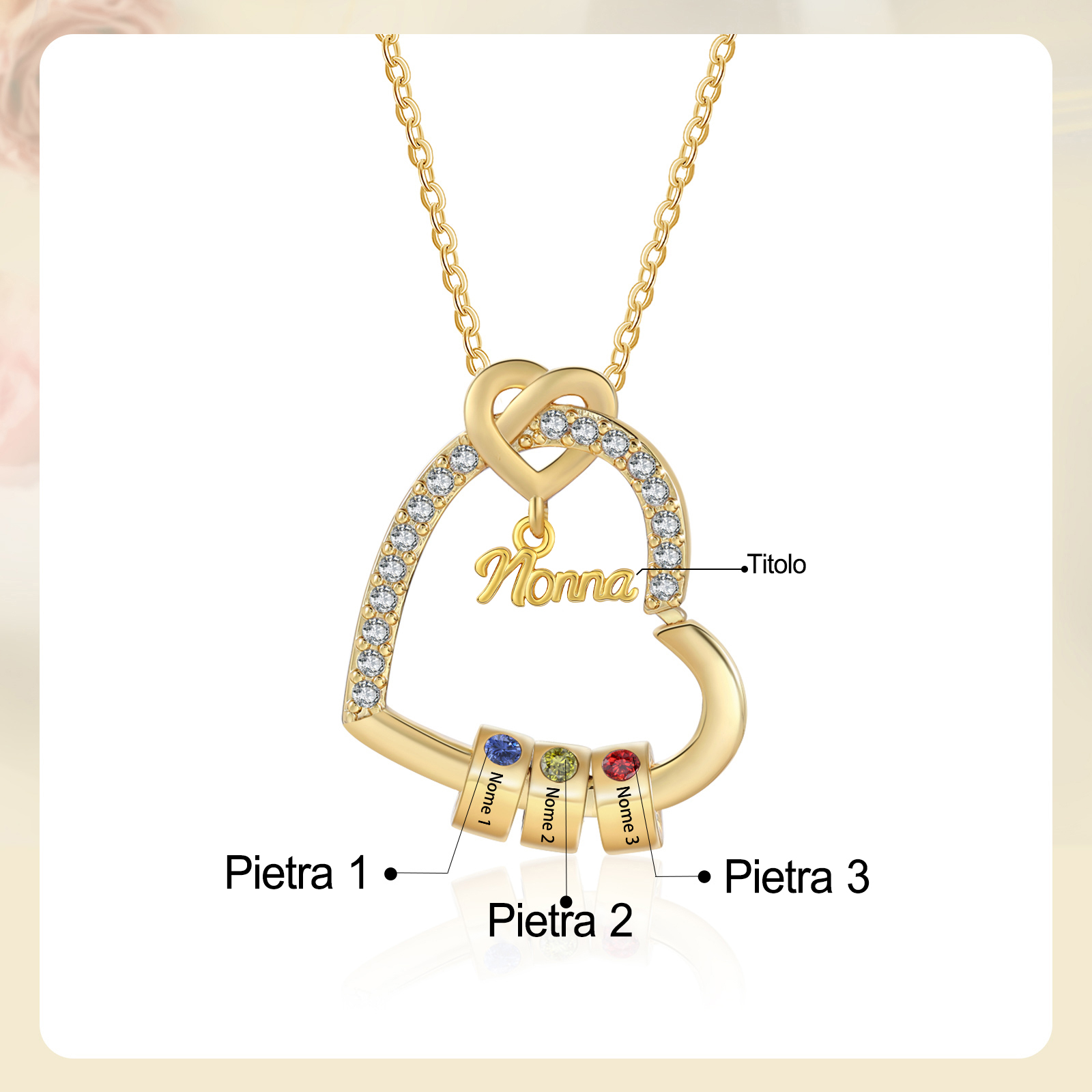 Collana personalizzata per la nonna con cuori
