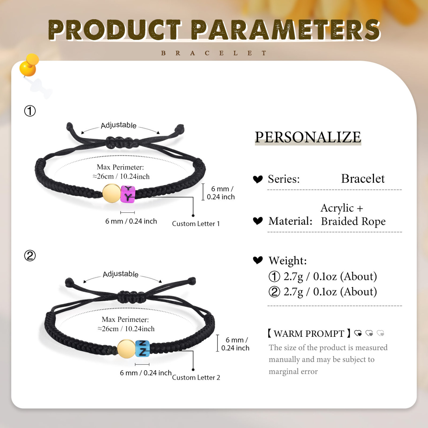 2PCS Braccialetto con perline di 2 lettere personalizzato regalo per scuola