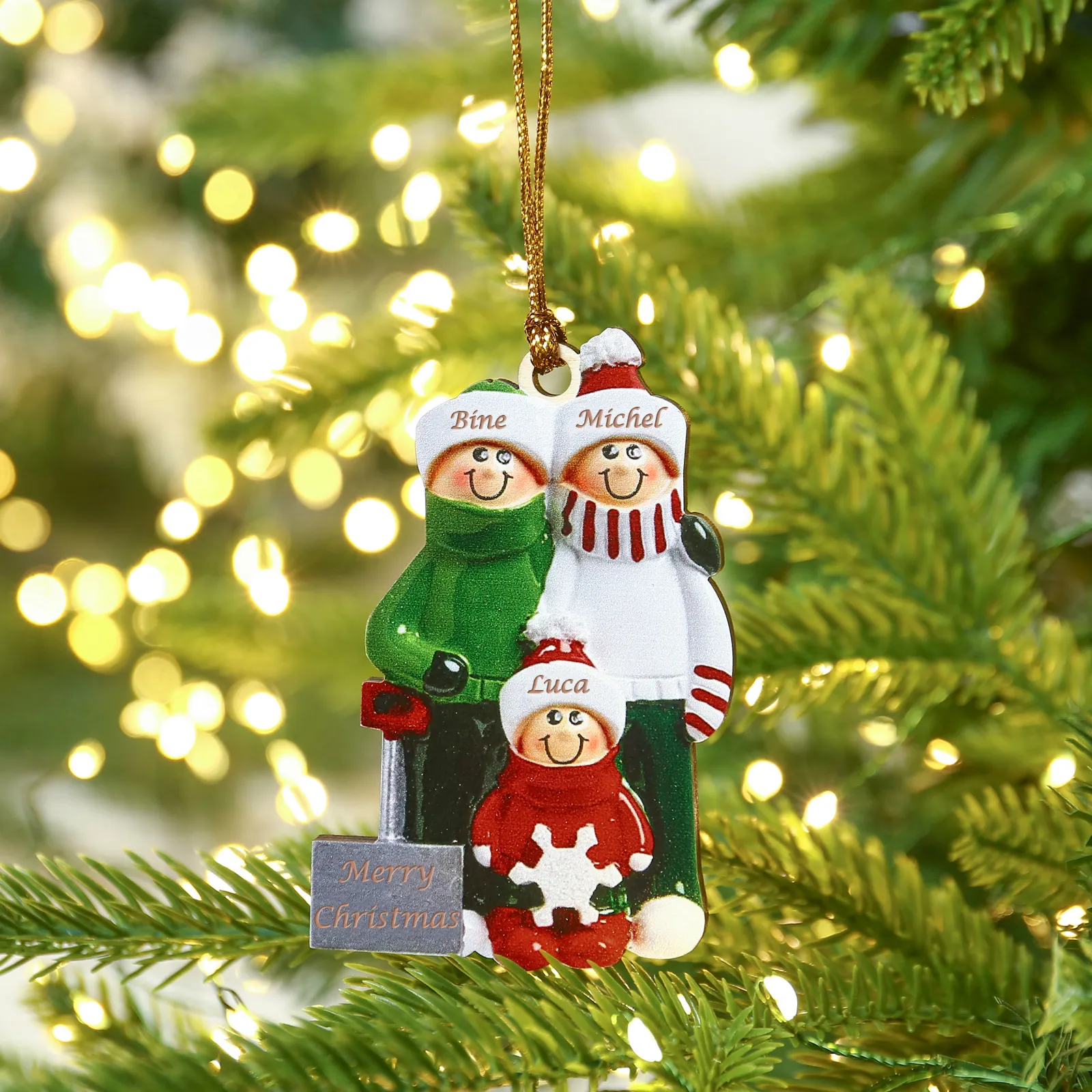 Bianco Natale mille candele... Ornamenti familiari ciondolo per albero di Natale 3 nomi personalizzati