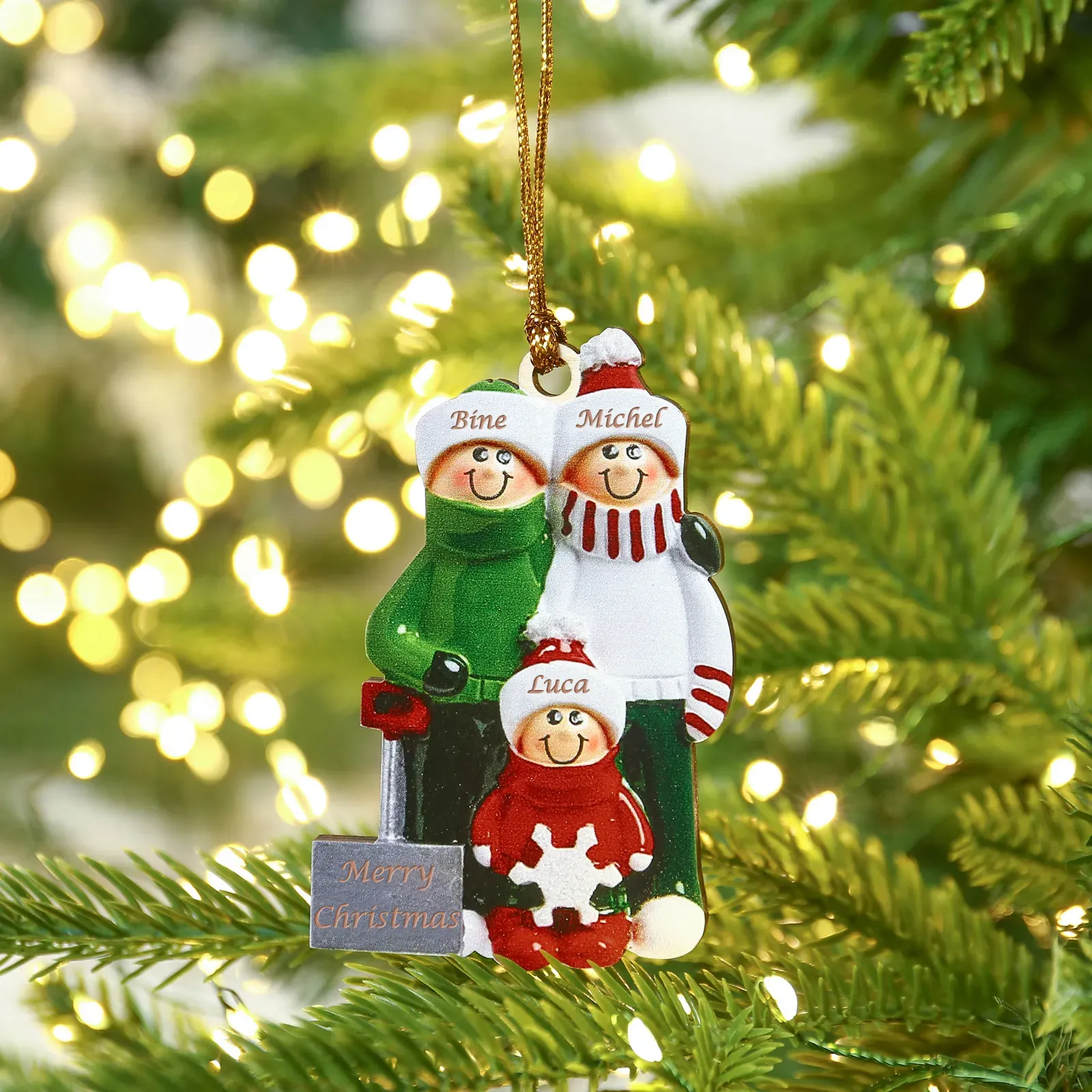 Bianco Natale mille candele... Ornamenti familiari ciondolo per albero di Natale 3 nomi personalizzati