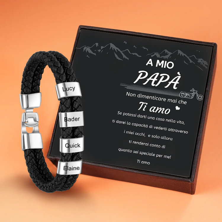 Jessemade IT A MIO PAPÀ-Braccialetto in pelle 4 nomi personalizzati regalo per la festa del papà