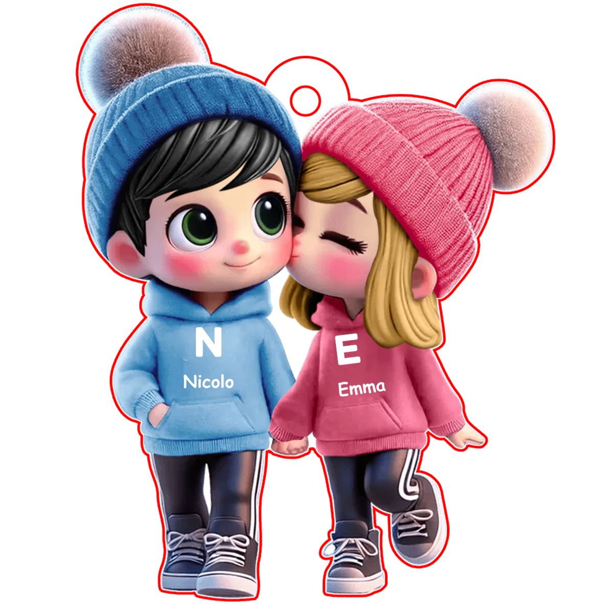 Portachiavi Personalizzato con Coppia Cartoon, 2 Nomi, Iniziali e Personaggi - Regalo di San Valentino per Lei/Lui | Jessemade