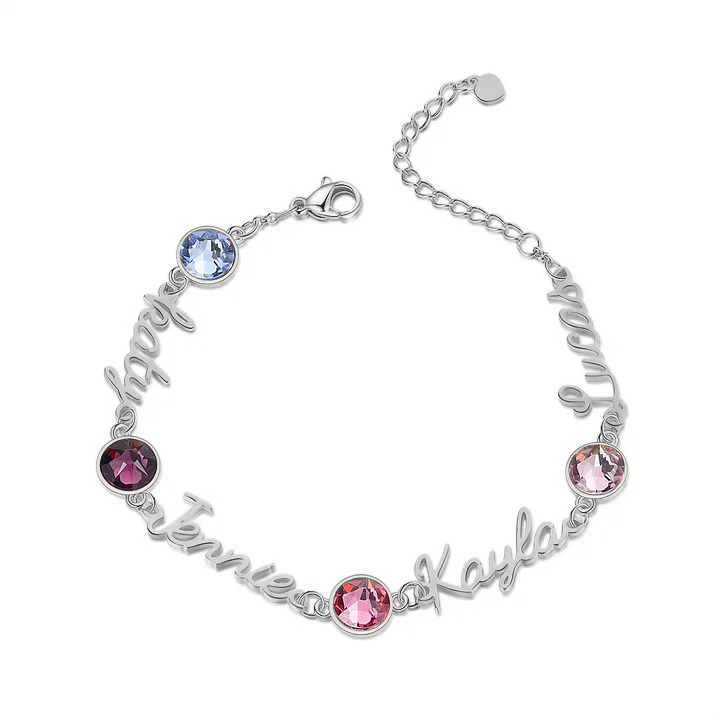 Braccialetto anello con 4 nomi e 4 pietre di nascita personalizzabili regalo per donna